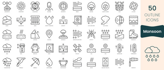 Set of monsoon icons. Thin linear style icons Pack. Vector Illustration