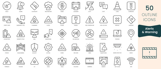 Set of alerts and warning icons. Thin linear style icons Pack. Vector Illustration - obrazy, fototapety, plakaty