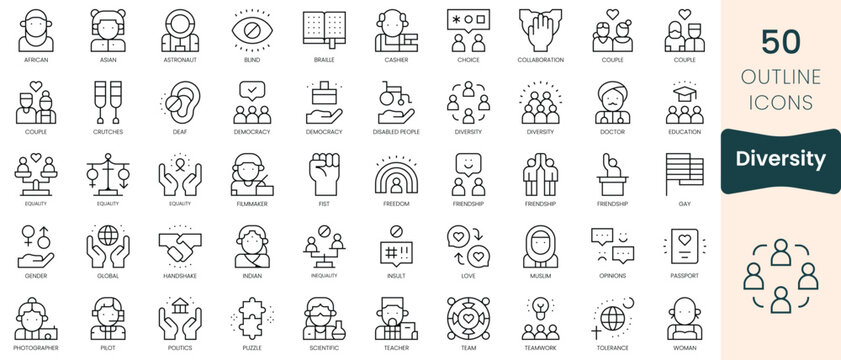 Set of diversity icons. Thin linear style icons Pack. Vector Illustration
