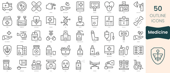 Set of medicine icons. Thin linear style icons Pack. Vector Illustration