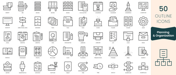 Set of planning and organization icons. Thin linear style icons Pack. Vector Illustration