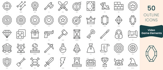 Set of video game elements icons. Thin linear style icons Pack. Vector Illustration