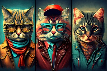 Cool looking illustration of cat with sunglasess generative ai