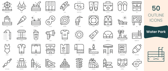 Set of water park icons. Thin linear style icons Pack. Vector Illustration