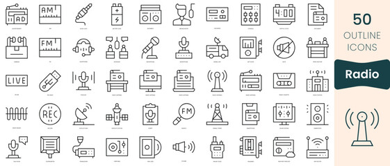 Set of radio icons. Thin linear style icons Pack. Vector Illustration