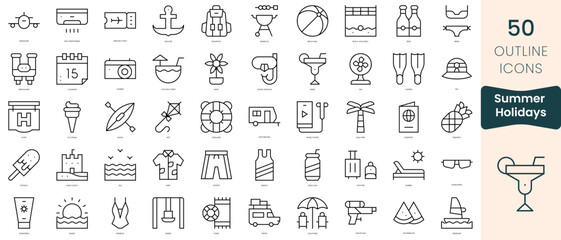 Fototapeta na wymiar Set of summer holidays icons. Thin linear style icons Pack. Vector Illustration