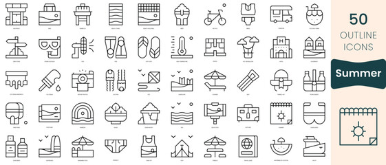 Set of summer icons. Thin linear style icons Pack. Vector Illustration