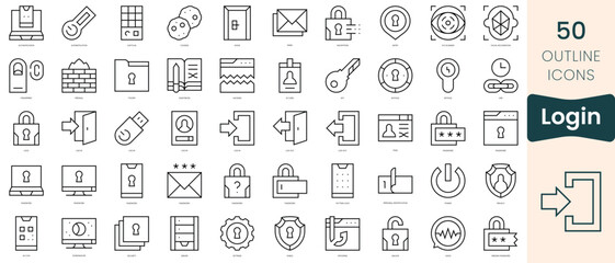 Set of login icons. Thin linear style icons Pack. Vector Illustration