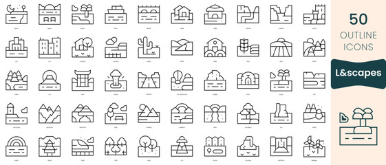 Set of landscapes icons. Thin linear style icons Pack. Vector Illustration