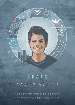 Hand drawn illustration of Beato Carlo Acutis.