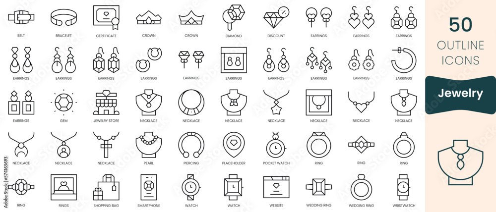 Wall mural set of jewelry icons. thin linear style icons pack. vector illustration - Wall murals
