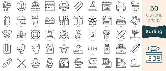 Fototapeta na wymiar Set of surfing icons. Thin linear style icons Pack. Vector Illustration