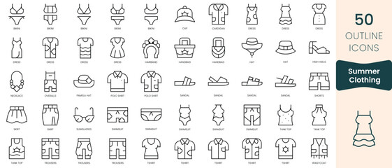 Naklejka na ściany i meble Set of summer clothing icons. Thin linear style icons Pack. Vector Illustration