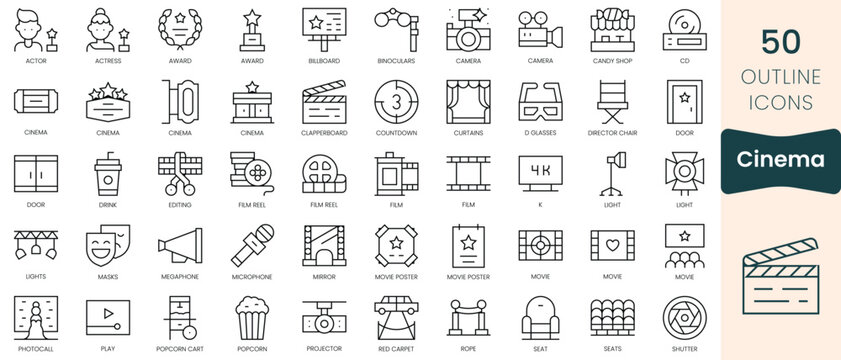 Set of cinema icons. Thin linear style icons Pack. Vector Illustration