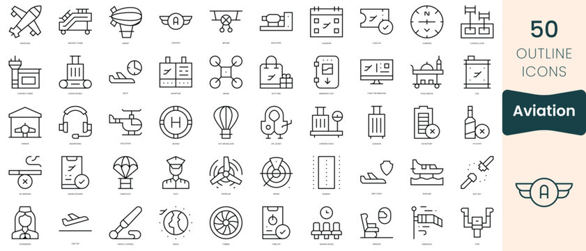 Set of aviation icons. Thin linear style icons Pack. Vector Illustration