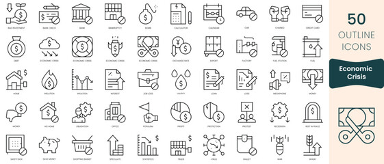 Obraz na płótnie Canvas Set of economic crisis icons. Thin linear style icons Pack. Vector Illustration