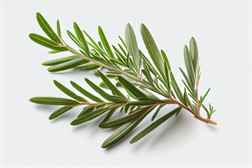 Fresh Rosemary aromatic herb. Close up view. White background. Generative Ai