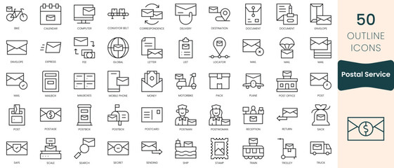 Obraz na płótnie Canvas Set of postal service icons. Thin linear style icons Pack. Vector Illustration