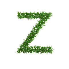 Upper letters of green grass alphabet isolated on white background. 3d illustration
