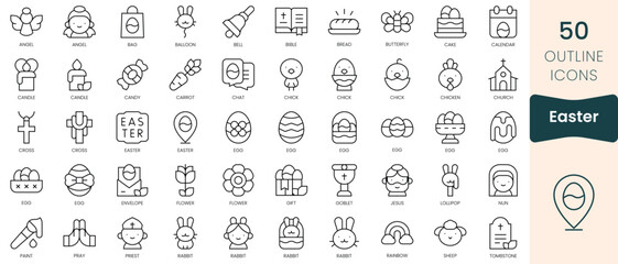 Fototapeta na wymiar Set of easter icons. Thin linear style icons Pack. Vector Illustration