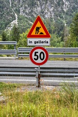 Verkehrszeichen, Geschwindigkeitsbegrenzung, Baustelle, Mast, Schild, Tafel, Geschwindigkeit,...