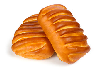 Sweet pies on a white background. Two close-up buns.