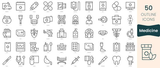 Set of medicine icons. Thin linear style icons Pack. Vector Illustration