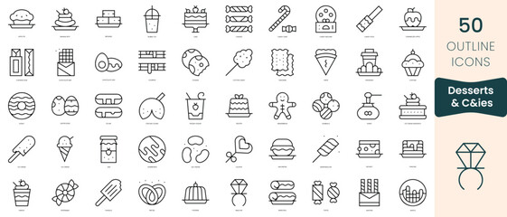 Fototapeta na wymiar Set of desserts and candies icons. Thin linear style icons Pack. Vector Illustration