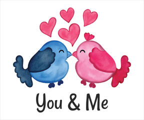 Hand Drawn Cute Couple Lovely Birds Illustration