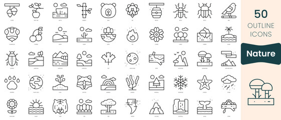 Obraz na płótnie Canvas Set of nature icons. Thin linear style icons Pack. Vector Illustration