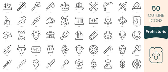 Set of prehistoric icons. Thin linear style icons Pack. Vector Illustration