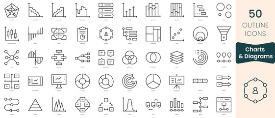 Set of charts and diagrams icons. Thin linear style icons Pack. Vector Illustration