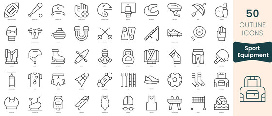 Set of sport equipment icons. Thin linear style icons Pack. Vector Illustration