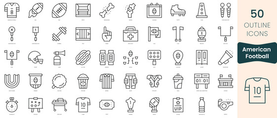 Set of american football icons. Thin linear style icons Pack. Vector Illustration