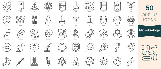 Set of microbiology icons. Thin linear style icons Pack. Vector Illustration - obrazy, fototapety, plakaty