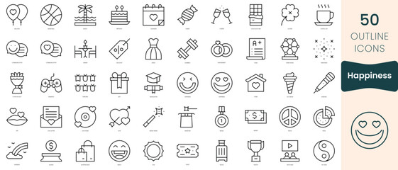 Obraz na płótnie Canvas Set of happiness icons. Thin linear style icons Pack. Vector Illustration