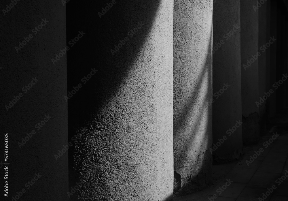 Poster black and white columns of a building with shadows