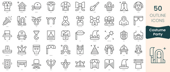 Fototapeta na wymiar Set of costume party icons. Thin linear style icons Pack. Vector Illustration