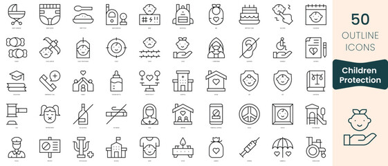 Set of children protection icons. Thin linear style icons Pack. Vector Illustration