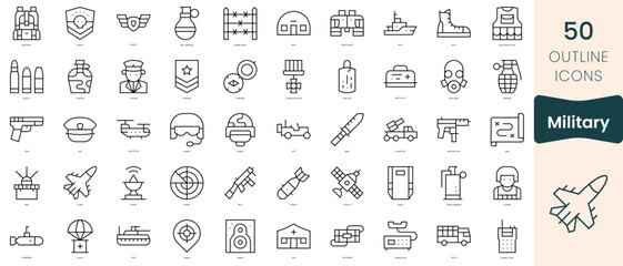Obraz na płótnie Canvas Set of military icons. Thin linear style icons Pack. Vector Illustration