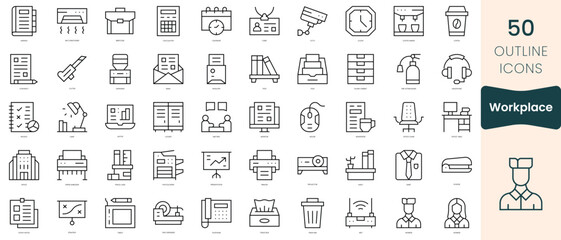 Obraz na płótnie Canvas Set of workplace icons. Thin linear style icons Pack. Vector Illustration