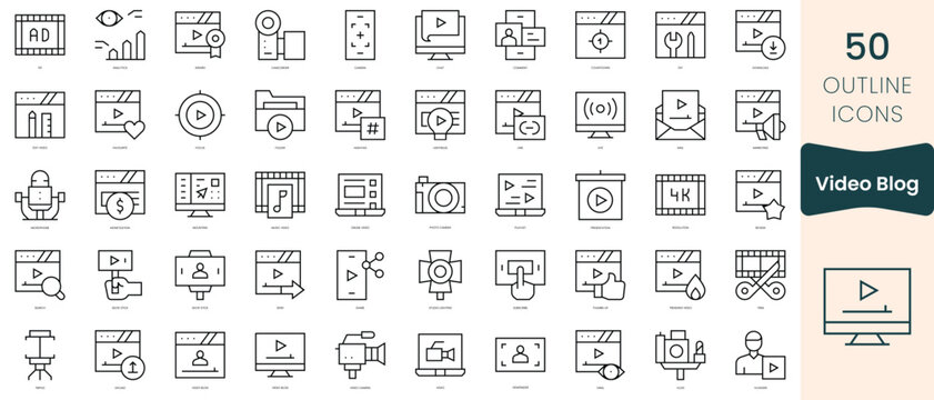 Set of video blog icons. Thin linear style icons Pack. Vector Illustration