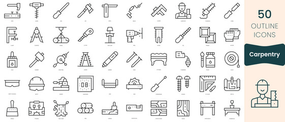 Set of carpentry icons. Thin linear style icons Pack. Vector Illustration