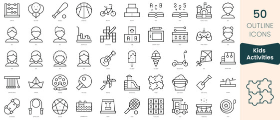 Set of kids activities icons. Thin linear style icons Pack. Vector Illustration - obrazy, fototapety, plakaty