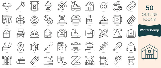 Set of winter camp icons. Thin linear style icons Pack. Vector Illustration