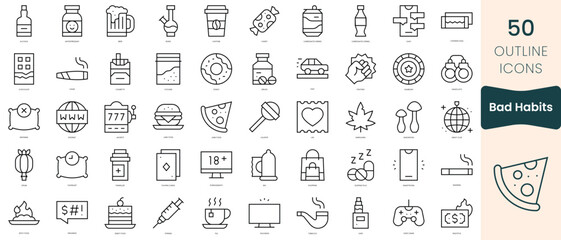 Obraz na płótnie Canvas Set of bad habits icons. Thin linear style icons Pack. Vector Illustration