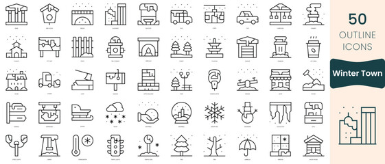 Fototapeta na wymiar Set of winter town icons. Thin linear style icons Pack. Vector Illustration