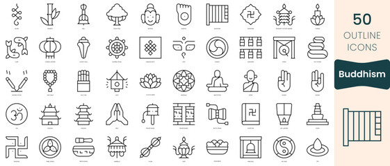 Set of buddhism icons. Thin linear style icons Pack. Vector Illustration