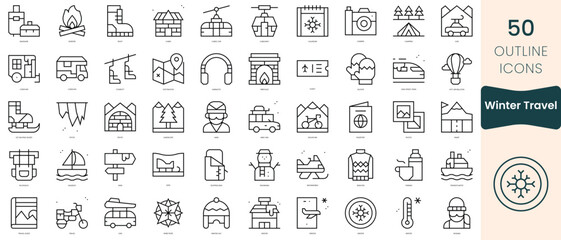 Obraz na płótnie Canvas Set of winter travel icons. Thin linear style icons Pack. Vector Illustration