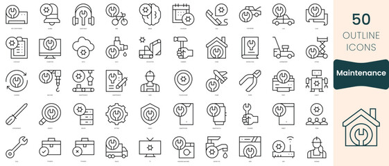 Set of maintenance icons. Thin linear style icons Pack. Vector Illustration